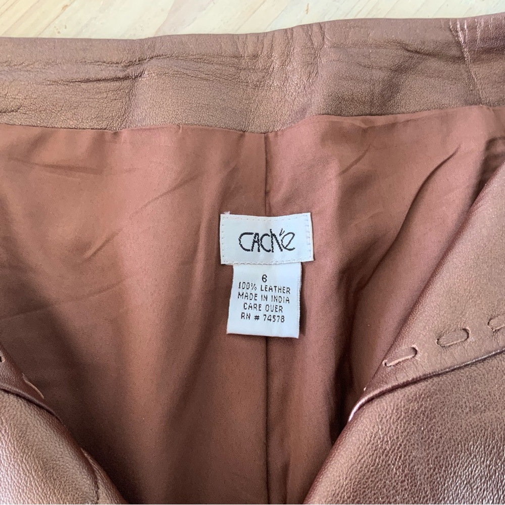 Cache Soft Bronze Leather Flare Pants, Sz 6 - Picture 6 of 6